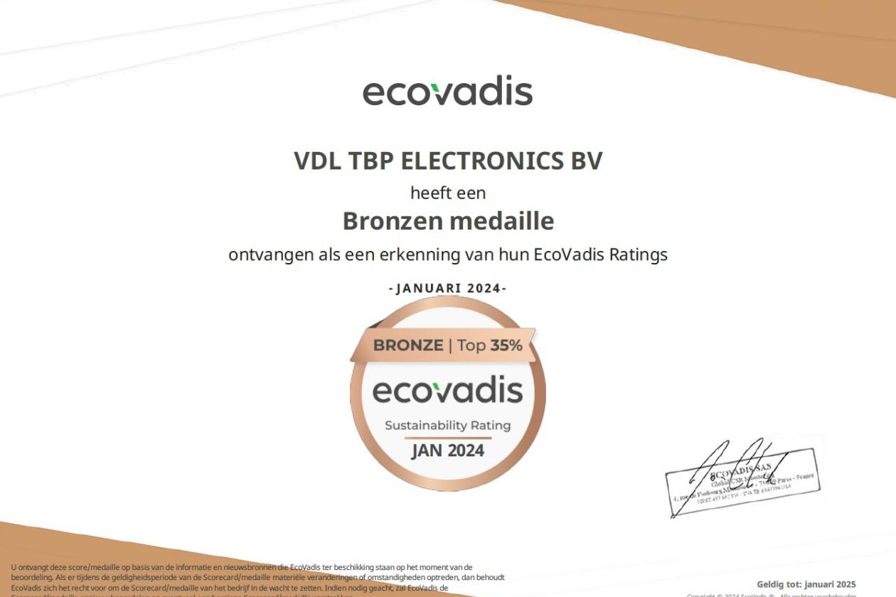 VDL TBP Electronics behaalt bronzen EcoVadis medaille