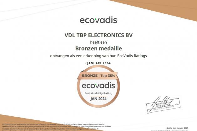 VDL TBP Electronics erhält die EcoVadis-Bronzemedaille